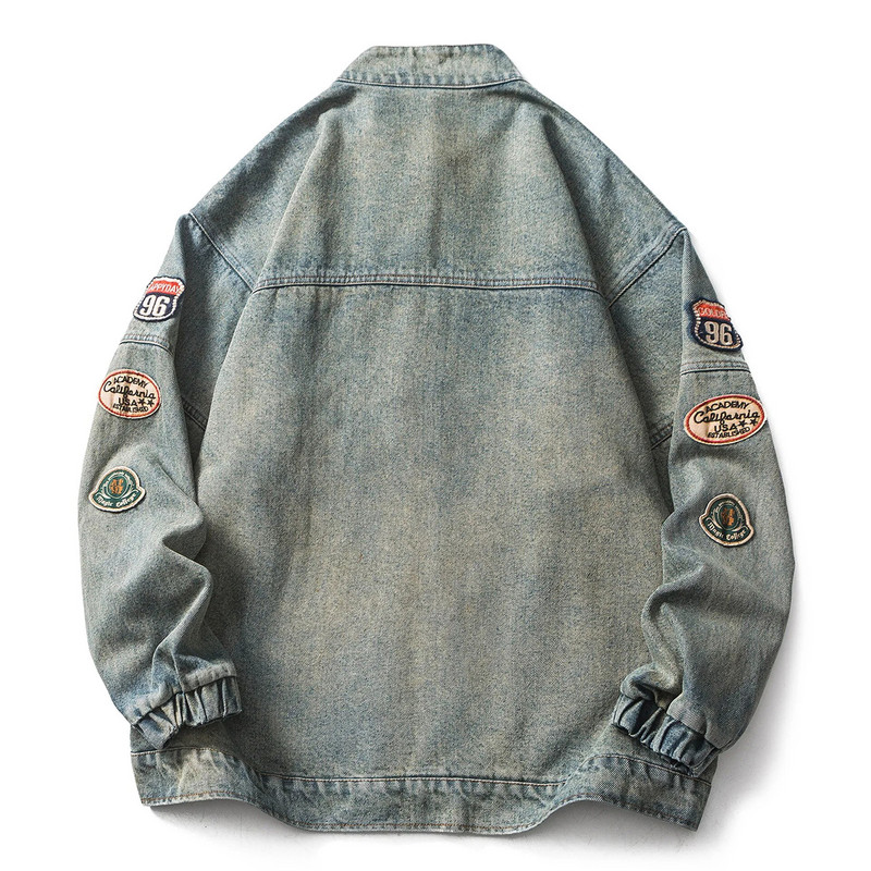 Αμερικάνικο vintage τζιν μπουφάν για άνδρες Ανοιξιάτικη βαριά βιομηχανία Loose Letter Κέντημα Παλτό Unisex Varsity Casual Outwear Baseball