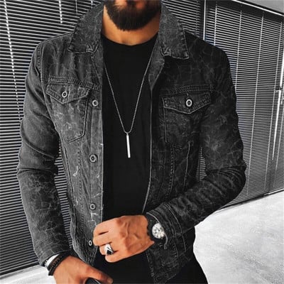 Pánska džínsová bunda, jeseň 2023, ležérna, čistá bavlna, slim fit, štýlová motocyklová džínsová bunda, streetwear, pánske kabáty