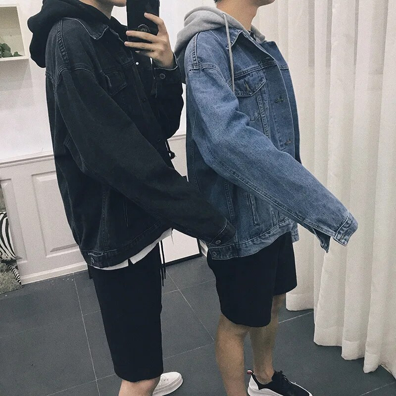 Meeste teksajakk kapuutsiga Slim Fit vabaaja tänavarõivad teksad jakid pikkade varrukatega trendikad ülerõivad, kevadsügis 2023, meeste jope