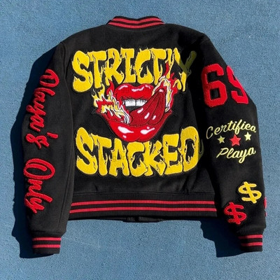 Meeste pesapallivorm Y2K retro raske hip-hop tikandiga jakk sügis-talvine V-kaelusega vaba moepaari vabaaja jope