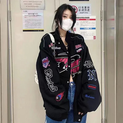 Meeste pesapallivorm Y2K retro raske hip-hop tikandiga jakk sügis-talvine V-kaelusega vaba moepaari vabaaja jope