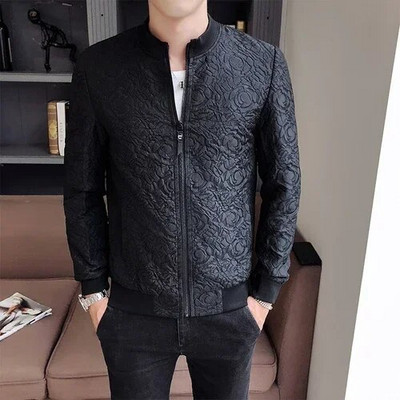 Pánska jarná bomber bunda 2024, slim fit žakárové bundy, kabát Masculina, čierna, zelená, pánska ležérna baseballová uniforma, pilotná bunda