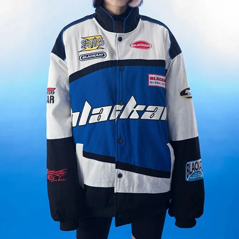 Jachetă de curse pentru bărbați, îmbrăcăminte exterioară, vintage, hip hop, Y2k, pentru motocicletă, cu fermoar, jachetă de pilot, haine de stradă, pentru bărbați