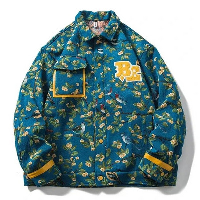 Pánska džínsová bunda s plnými kvetmi, kórejská móda, bunda s golierom a odhaleným golierom, dámska voľná ležérna bunda pre páry, jeseň 2023