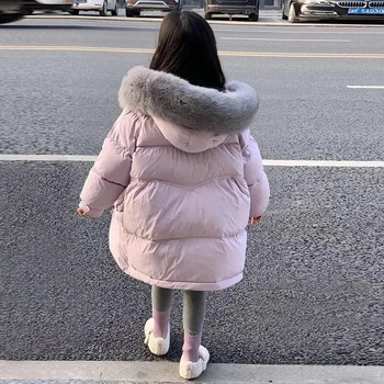 Μπουφάν με μεγάλο γιακά για κορίτσια με κουκούλα Παιδικό μακρύ παλτό με επένδυση 2023 Νέο χοντρό ζεστό παλτό