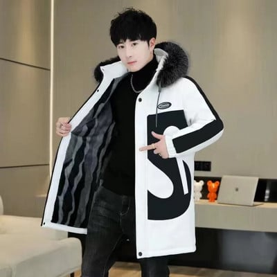 Kvalitná značková pánska páperová bunda, tenká hrubá teplá jednofarebná kapucňa s kapucňou, módna ležérna páperová bunda pre mužov