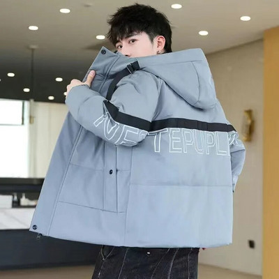 Kvalitná značková pánska páperová bunda, tenká hrubá teplá jednofarebná kapucňa s kapucňou, módna ležérna páperová bunda pre mužov