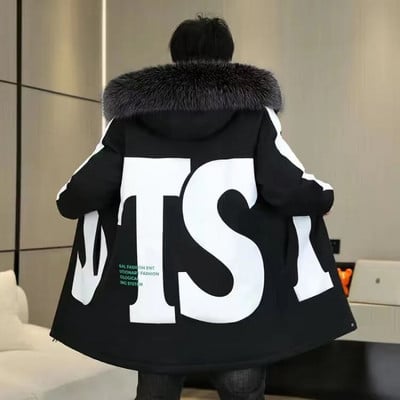 Kvalitná značková pánska páperová bunda, tenká hrubá teplá jednofarebná kapucňa s kapucňou, módna ležérna páperová bunda pre mužov