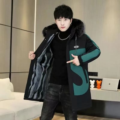 Kvalitná značková pánska páperová bunda, tenká hrubá teplá jednofarebná kapucňa s kapucňou, módna ležérna páperová bunda pre mužov