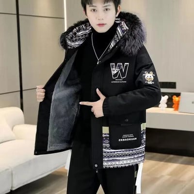 Kvalitná značková pánska páperová bunda, tenká hrubá teplá jednofarebná kapucňa s kapucňou, módna ležérna páperová bunda pre mužov