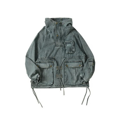 Hip-hop voľná džínsová bunda pre mužov a ženy vintage viacvreckový sveter s kapucňou High Street Wash Cargo kovbojský kabát jesenné topy pre páry