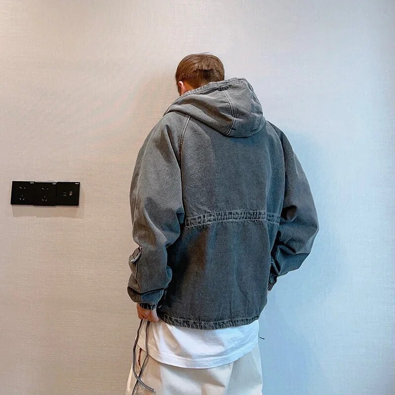 Hip-hop voľná džínsová bunda pre mužov a ženy vintage viacvreckový sveter s kapucňou High Street Wash Cargo kovbojský kabát jesenné topy pre páry