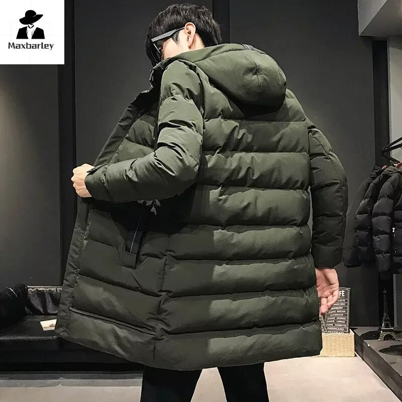 Jachete lungi de puf pentru bărbați Mantoane de iarnă Jachete cu glugă Casual Parka de iarnă de înaltă calitate, verde, caldă, Parka, Mărimea 4XL