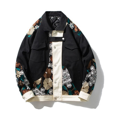 Pánska zimná ležérna bunda s kvetinovou potlačou, bavlnený keprový strih, slim fit dizajn, dámske džínsové bundy v retro štýle, kovbojské vrchné oblečenie