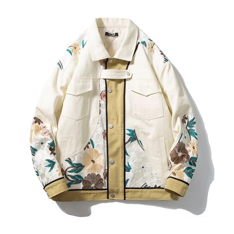 Pánska zimná ležérna bunda s kvetinovou potlačou, bavlnený keprový strih, slim fit dizajn, dámske džínsové bundy v retro štýle, kovbojské vrchné oblečenie