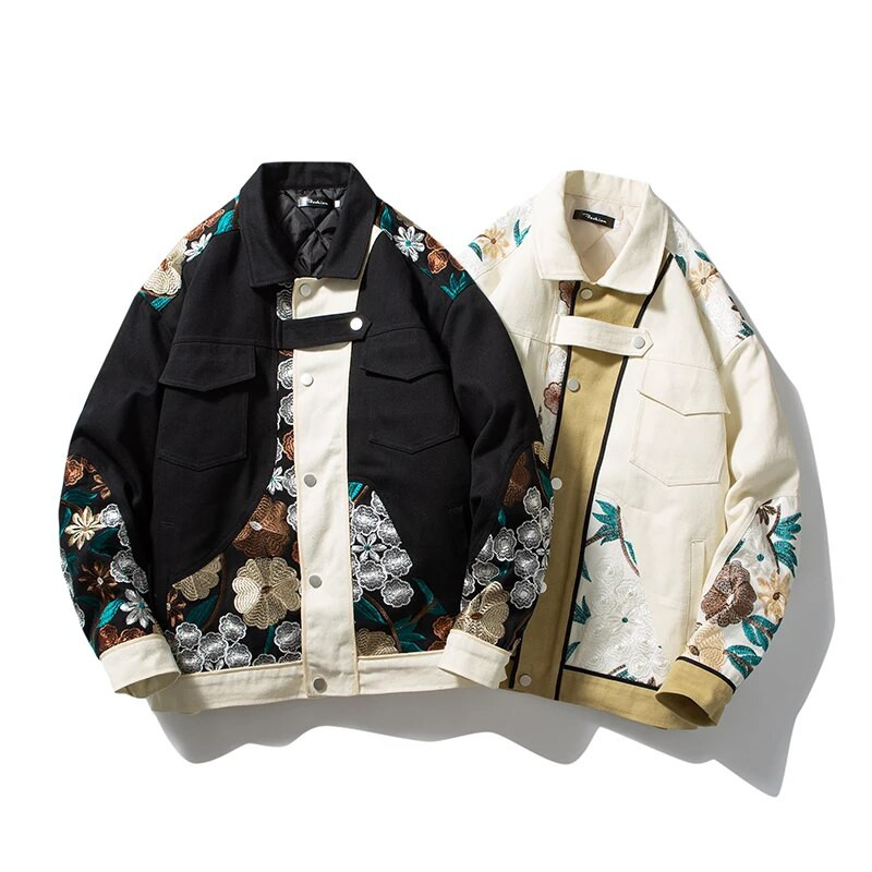 Pánska zimná ležérna bunda s kvetinovou potlačou, bavlnený keprový strih, slim fit dizajn, dámske džínsové bundy v retro štýle, kovbojské vrchné oblečenie