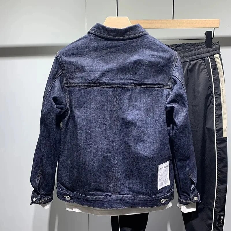 Kórejská módna patchworková džínsová bunda pre mužov, jar, jeseň, nová americká vrecká, cargo, streetwear, trendový pánsky kabát, pánske oblečenie