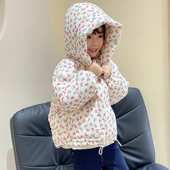 Κοριτσίστικο φλοράλ βαμβακερό μπουφάν με κουκούλα Κορεατικό παιδικό κολάρο ζεστό εξωτερικά ενδύματα 2023 Φθινόπωρο Χειμώνας Νέα χοντρά παλτό