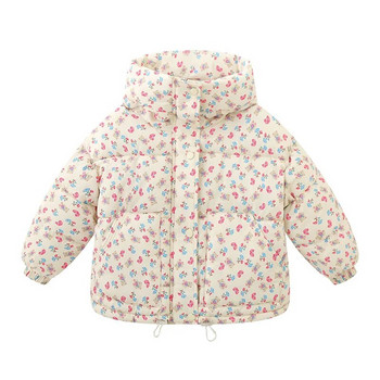 Κοριτσίστικο φλοράλ βαμβακερό μπουφάν με κουκούλα Κορεατικό παιδικό κολάρο ζεστό εξωτερικά ενδύματα 2023 Φθινόπωρο Χειμώνας Νέα χοντρά παλτό