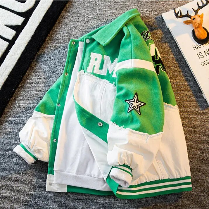 Amerikai High Street hímzett farmer varrás baseball egyenruha férfi tavaszi és őszi retro dagály márka divatos retro kabát