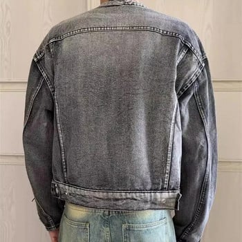 Wash Vintage Denim Jacket Мъжко Женско High Street Свободни каубойски палта Zipper Distress Design Coat Унисекс Японски университетски якета