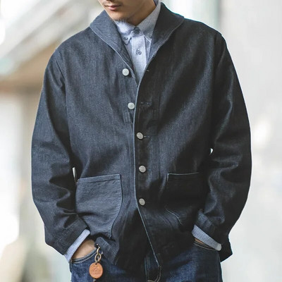 „Maden Lapel“ džinsų striukė 13,5 oz „Multi Pockets“ paltas Vyriški vintažiniai darbo drabužiai Džinsiniai marškiniai Kokybiški madingi drabužiai vyrams