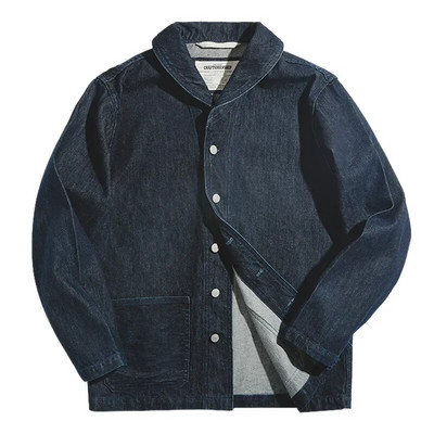 Jachetă de blugi cu revere Maden, 13,5 oz, haină cu buzunare multiple, pentru bărbați, vintage, îmbrăcăminte de lucru, cămăși din denim, haine la modă de calitate pentru bărbați
