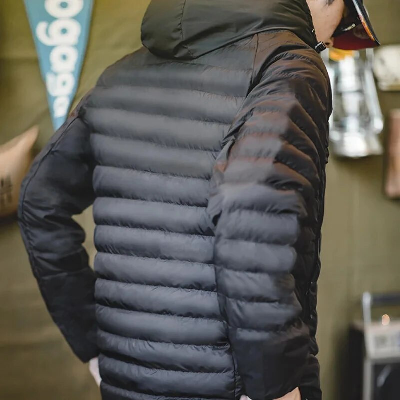 Jachetă ușoară din puf de rață Maden, cu glugă, haină de iarnă de bază pentru bărbați.