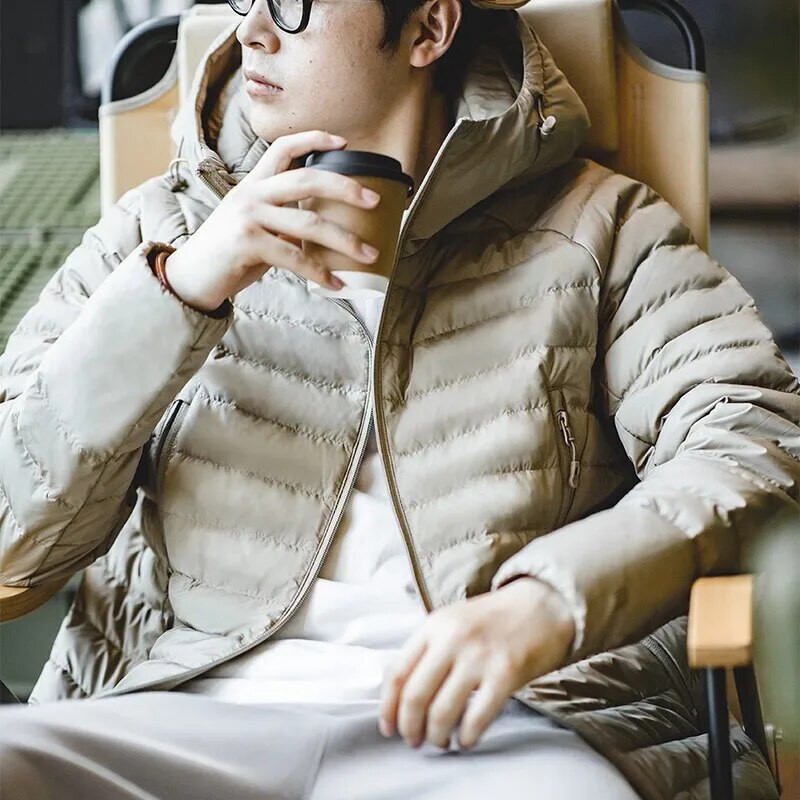 Jachetă ușoară din puf de rață Maden, cu glugă, haină de iarnă de bază pentru bărbați.