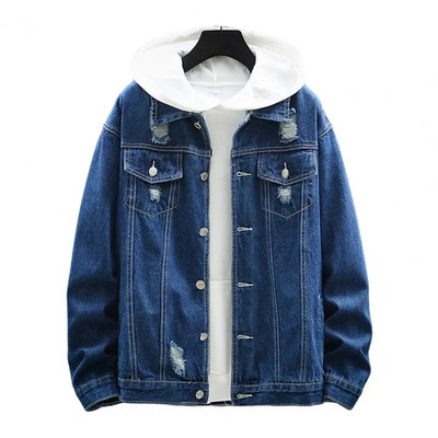 Pánske hip hopové džínsové bundy s kapucňou, pánske ležérne vrchné oblečenie 2023, nové jesenné a zimné módne slim fit kabáty, pánske džínsové bundy, streetwear