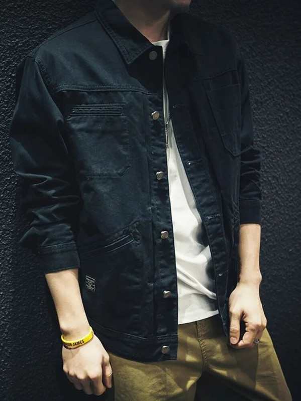 Jachetă vintage Cargo denim pentru bărbați, spălat, lejer, din bumbac, cu mânecă lungă, pentru bărbați, primăvară, toamnă, cămașă.