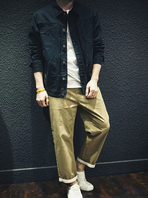 Jachetă vintage Cargo denim pentru bărbați, spălat, lejer, din bumbac, cu mânecă lungă, pentru bărbați, primăvară, toamnă, cămașă.