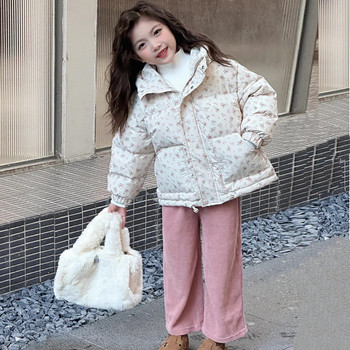 Κορίτσια Floral Βαμβακερή κουκούλα με φερμουάρ Παιδικά Χειμερινά Ρούχα Παχύ μωρό Παιδικό πάρκα με βαμβακερή επένδυση