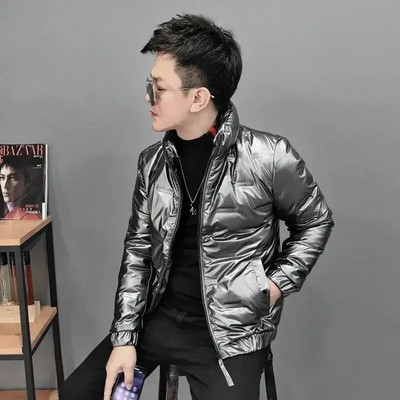 Parka Jachete pufoase ușoare pentru bărbați cu căptușeală subțire, haină scurtă căptușită pentru bărbați, modă lucioasă 2023, îmbrăcăminte de lux coreeană