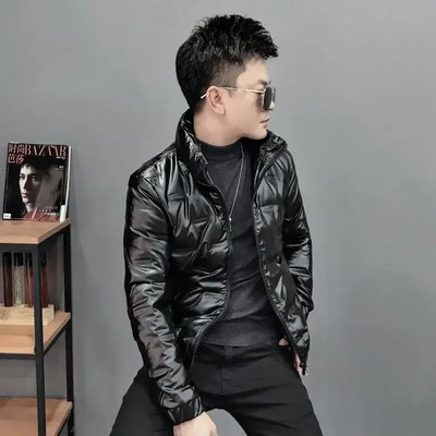 Parka Jachete pufoase ușoare pentru bărbați cu căptușeală subțire, haină scurtă căptușită pentru bărbați, modă lucioasă 2023, îmbrăcăminte de lux coreeană
