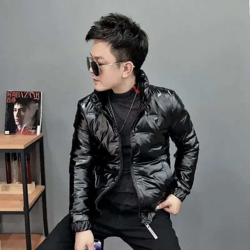 Parka Jachete pufoase ușoare pentru bărbați cu căptușeală subțire, haină scurtă căptușită pentru bărbați, modă lucioasă 2023, îmbrăcăminte de lux coreeană