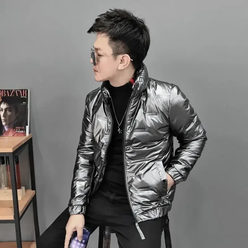 Parka Jachete pufoase ușoare pentru bărbați cu căptușeală subțire, haină scurtă căptușită pentru bărbați, modă lucioasă 2023, îmbrăcăminte de lux coreeană