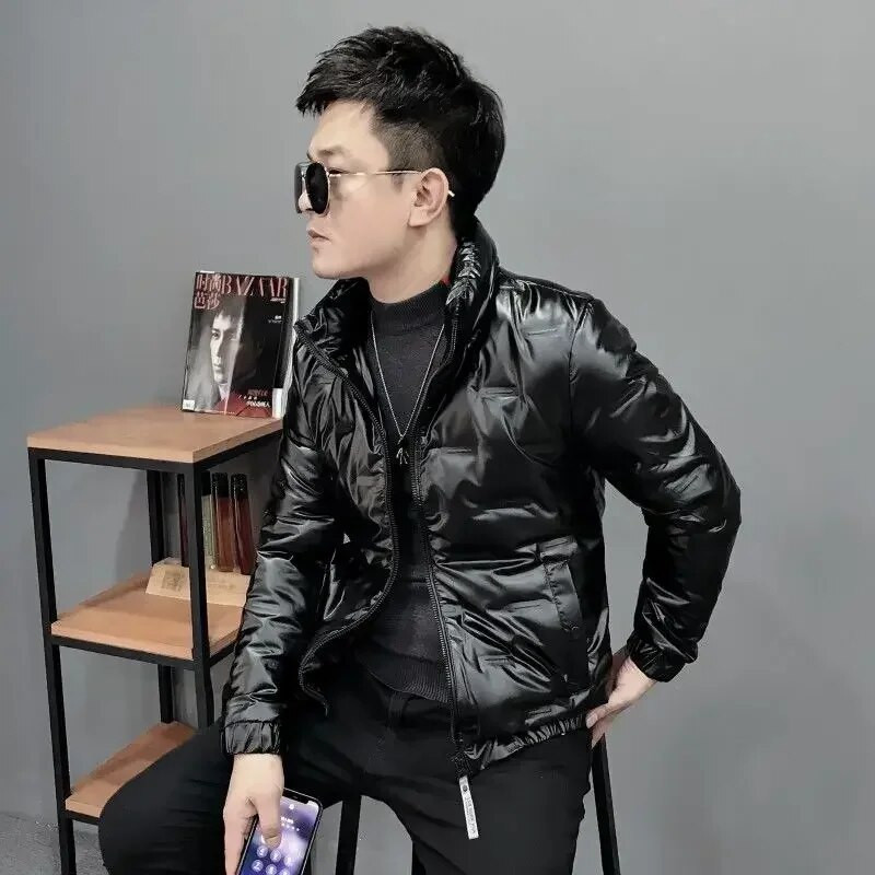 Parka Jachete pufoase ușoare pentru bărbați cu căptușeală subțire, haină scurtă căptușită pentru bărbați, modă lucioasă 2023, îmbrăcăminte de lux coreeană