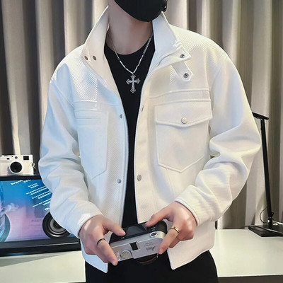 Pánska jednofarebná baseballová bunda s veľkým vreckom, klopová bunda, pánsky klubový outfit, zelená retro bomber bunda pre páry