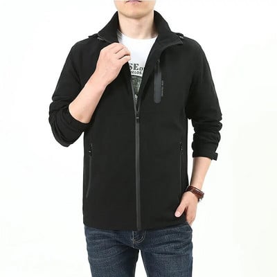 Striukės Vyriškos, neperpučiamos nuo vėjo, šiltos vienspalvės, lengvos, su gobtuvu užtrauktuku Madingas paltas Lauko sportinė apranga Vyriški rudeniniai megztiniai ilgomis rankovėmis