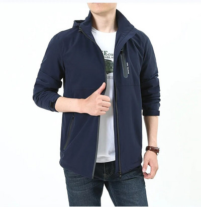 Striukės Vyriškos, neperpučiamos nuo vėjo, šiltos vienspalvės, lengvos, su gobtuvu užtrauktuku Madingas paltas Lauko sportinė apranga Vyriški rudeniniai megztiniai ilgomis rankovėmis