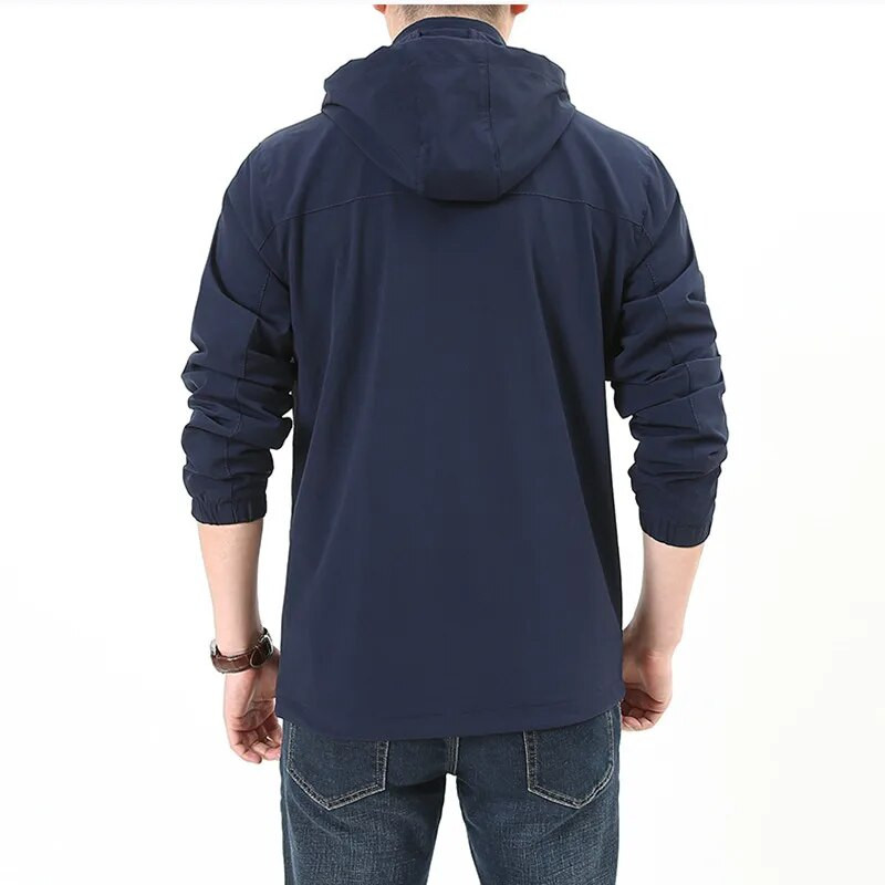 Striukės Vyriškos, neperpučiamos nuo vėjo, šiltos vienspalvės, lengvos, su gobtuvu užtrauktuku Madingas paltas Lauko sportinė apranga Vyriški rudeniniai megztiniai ilgomis rankovėmis