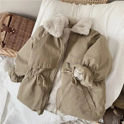 Baby Boys Khaki lambavillasegu Parkas mantel Sügistalvemantlid Karusnahast jakid Tüdrukutele Armas soe jakk Lastele Lumekostüüm Mood