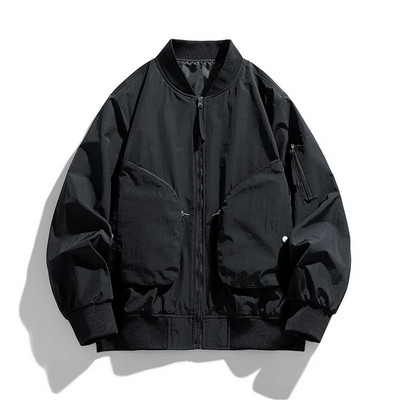 Jachetă de baseball pentru bărbați, primăvară, toamnă, bomber, haină cargo, la modă, ocazional, jachete largi, îmbrăcăminte exterioară pentru bărbați, negru