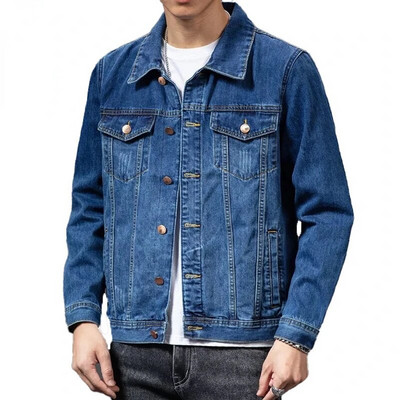Pánska džínsová bunda z bavlny, ležérna, jednoradová, džínsová, kabát pre mužov, streetwear, móda, jaqueta masculina, pánske oblečenie