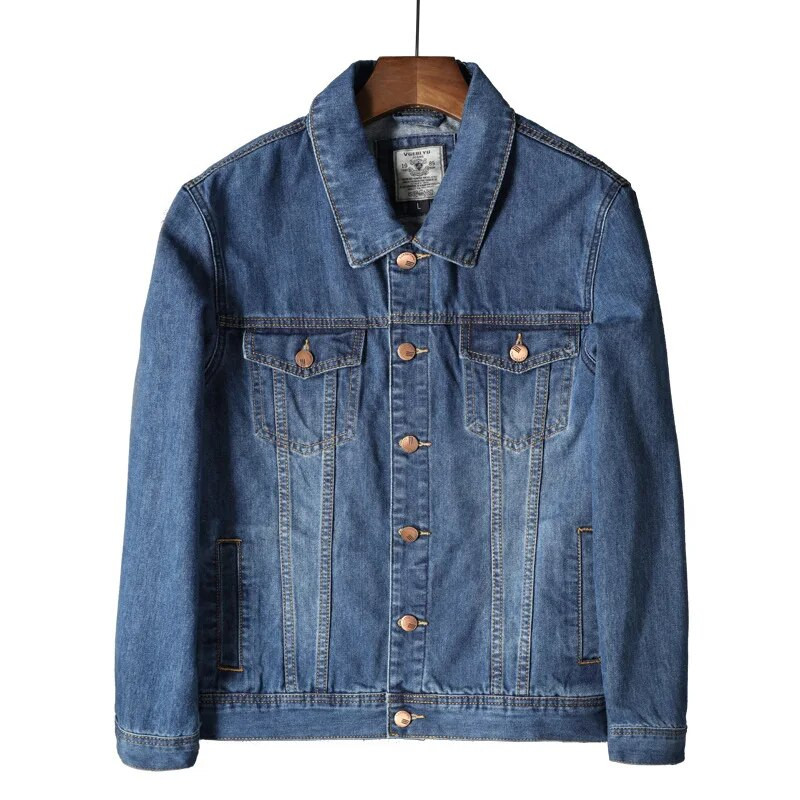 Pánska džínsová bunda z bavlny, ležérna, jednoradová, džínsová, kabát pre mužov, streetwear, móda, jaqueta masculina, pánske oblečenie
