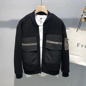 Jachetă Bomber Bărbați Toamnă Iarnă Nouă haină îngroșată pentru bărbați 2023 Nou Guler Baseball Lână Jachete Cargo scurte Top cu îmbinare casual