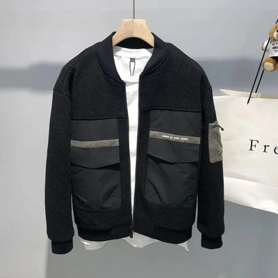 Jachetă Bomber Bărbați Toamnă Iarnă Nouă haină îngroșată pentru bărbați 2023 Nou Guler Baseball Lână Jachete Cargo scurte Top cu îmbinare casual