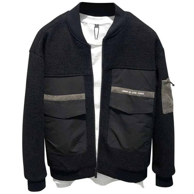 Jachetă Bomber Bărbați Toamnă Iarnă Nouă haină îngroșată pentru bărbați 2023 Nou Guler Baseball Lână Jachete Cargo scurte Top cu îmbinare casual