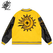Výšivka Bomber Jacket Muži Ženy Sun Letter Flocking Voľný Casual Patchwork Kabát Unisex High Street Varsity Baseball Outwear